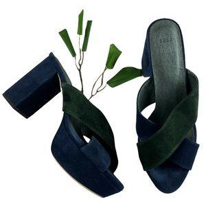 RAYE x Stone Cold Fox Suede Green Blue Sandal Block Heels 8.5